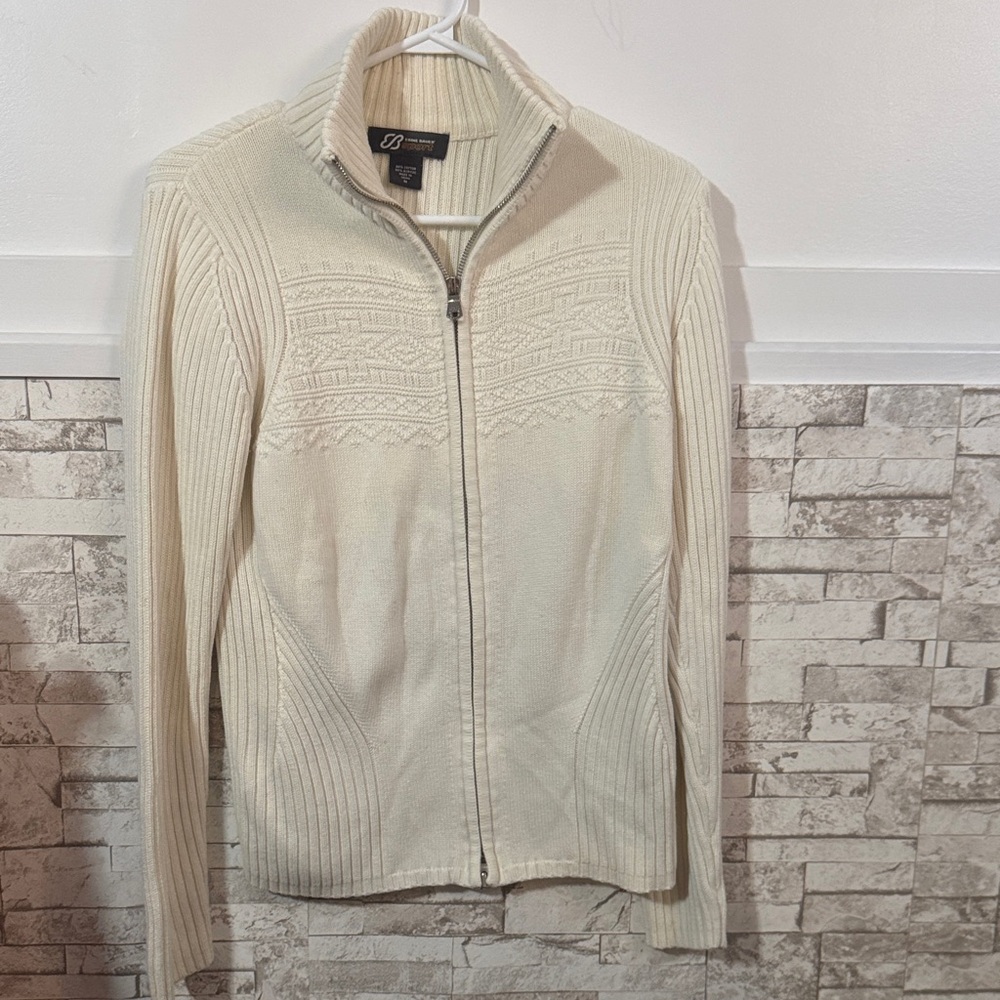 Bauer Cream Ribbed Zip-Up Sweater